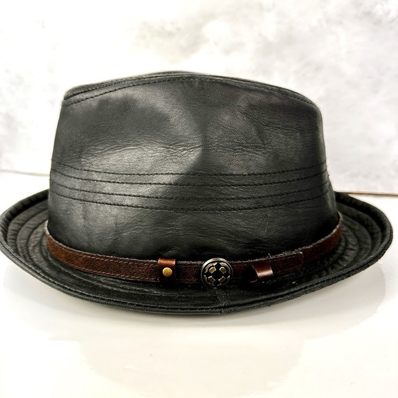Genuine Leather Fedora XL Black Brown Band American Hat Makers Freedom Hats - Picture 3 of 9